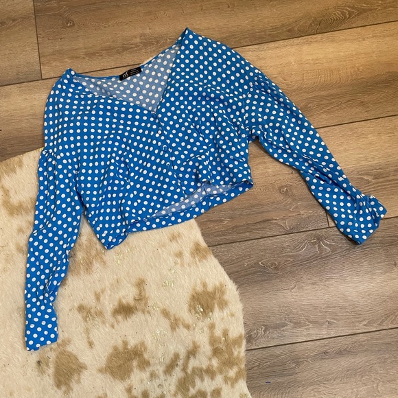 Zara Tops - Zara blue polka dot button down blouse